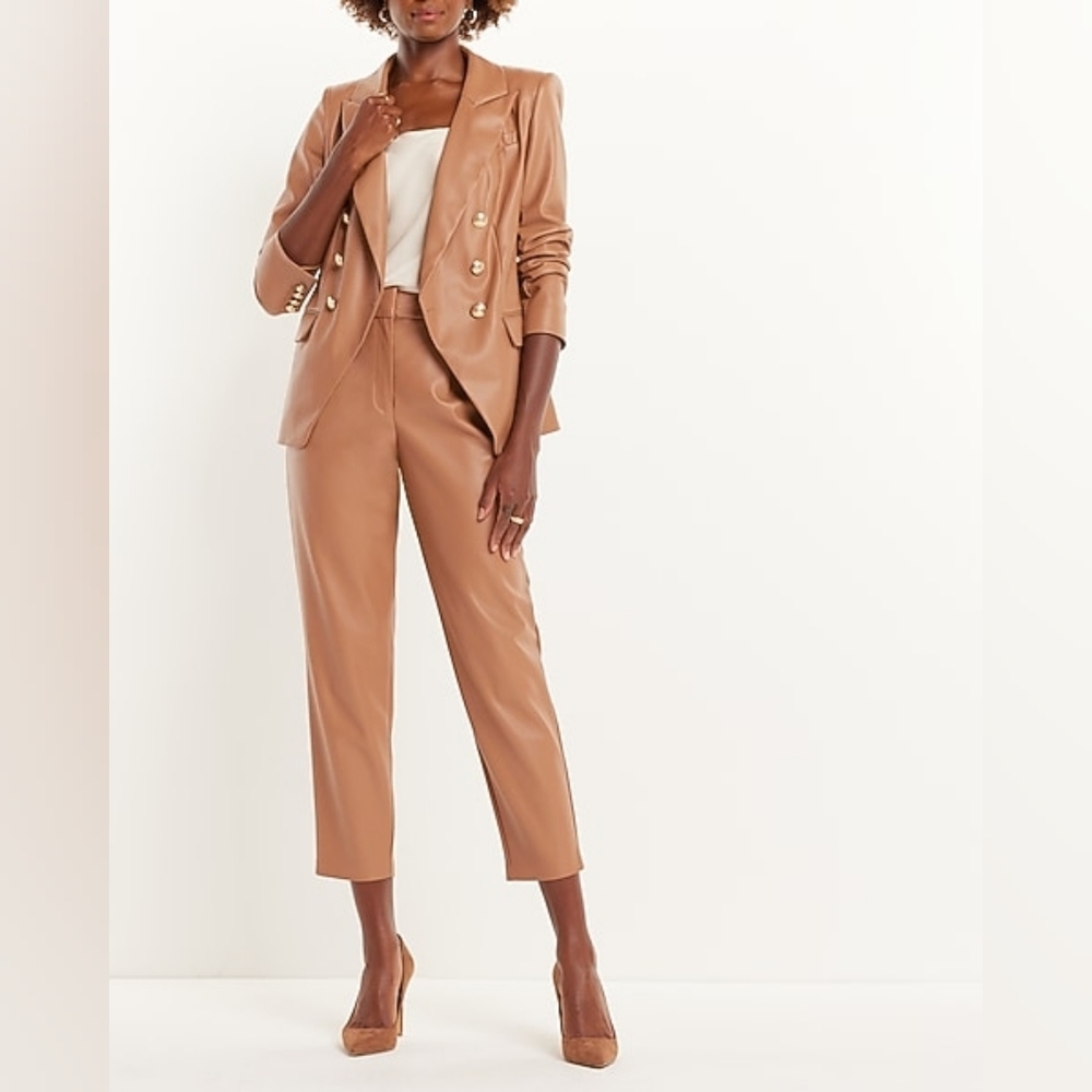 Express Women's Faux Leather Double-Breasted Novelty Button Pantsuit